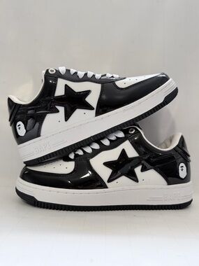 Bape Black & White Patent Star Sneakers